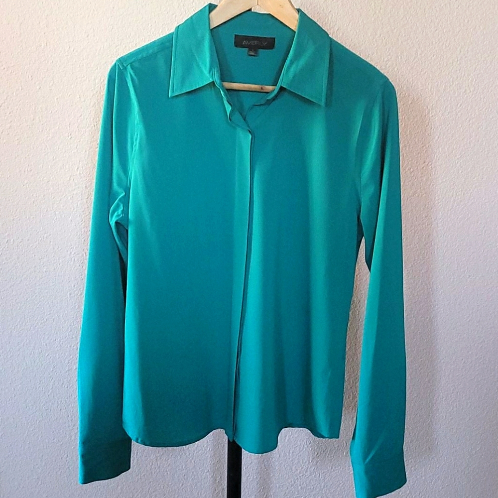 Green Silky Button-down Shirt